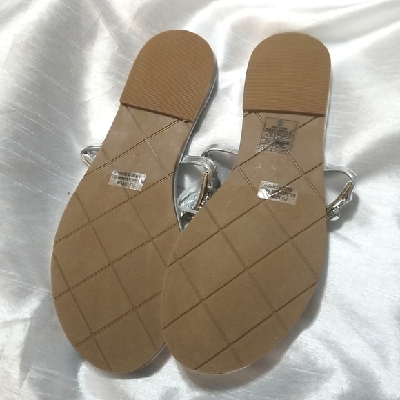 New Lauren Lorraine Antigua Silver Crystal Embellished Slides Flats Flip Flops 6 - Picture 7 of 7